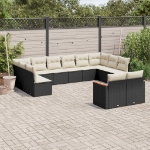 Set Divani da Giardino 12 pz con Cuscini Nero in Polyrattan
