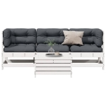Set Salotto Giardino 4pz con Cuscini Bianco Legno Massello Pino