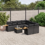 Set Divani da Giardino 9 pz con Cuscini Nero in Polyrattan