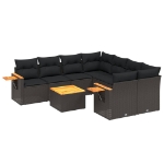 Set Divani da Giardino 9 pz con Cuscini Nero in Polyrattan