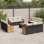 Set Divani da Giardino 13pz con Cuscini Nero in Polyrattan