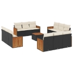 Set Divani da Giardino 13pz con Cuscini Nero in Polyrattan