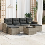 Set Divani da Giardino 7pz con Cuscini Grigio Chiaro Polyrattan
