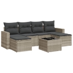 Set Divani da Giardino 7pz con Cuscini Grigio Chiaro Polyrattan