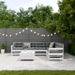 Set Salotto Giardino 7pz con Cuscini Bianco Legno Massello Pino
