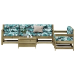 Set Divani da Giardino 6pz con Cuscini Legno Impregnato di Pino