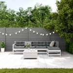 Set Salotto da Giardino 6 pz Bianco in Legno Massello di Pino