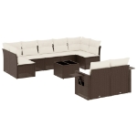 Set Divani da Giardino 10pz con Cuscini in Polyrattan Marrone