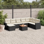 Set Divani da Giardino 9 pz con Cuscini Nero in Polyrattan
