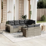 Set Divani da Giardino 11 pz con Cuscini in Polyrattan Grigio