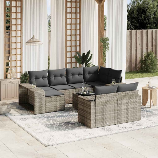 Set Divani da Giardino 11 pz con Cuscini in Polyrattan Grigio