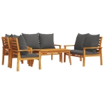 Set Salotto da Giardino 5 pz con Cuscini Legno Massello Acacia