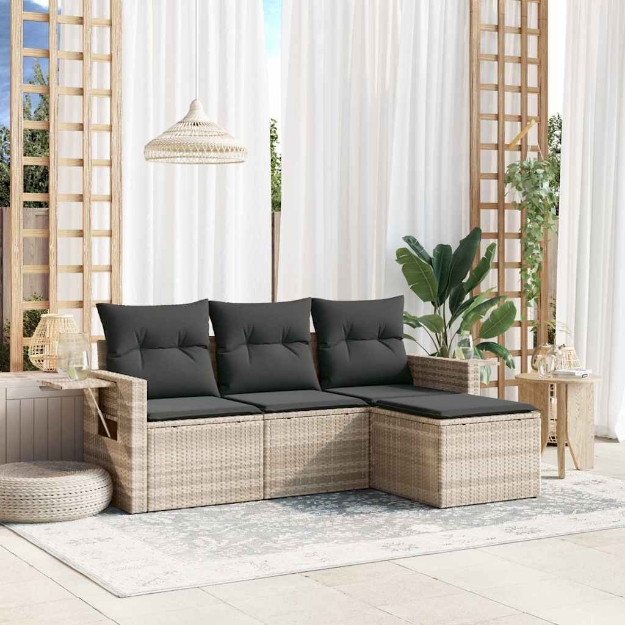 Set Divano da Giardino 4pz con Cuscini Grigio Chiaro Polyrattan