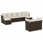 Set Divani da Giardino 9pz con Cuscini Marrone in Polyrattan