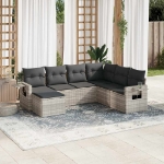 Set Divani da Giardino 7pz con Cuscini Grigio Chiaro Polyrattan