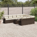 Set Divani da Giardino 11 pz con Cuscini Polyrattan Marrone