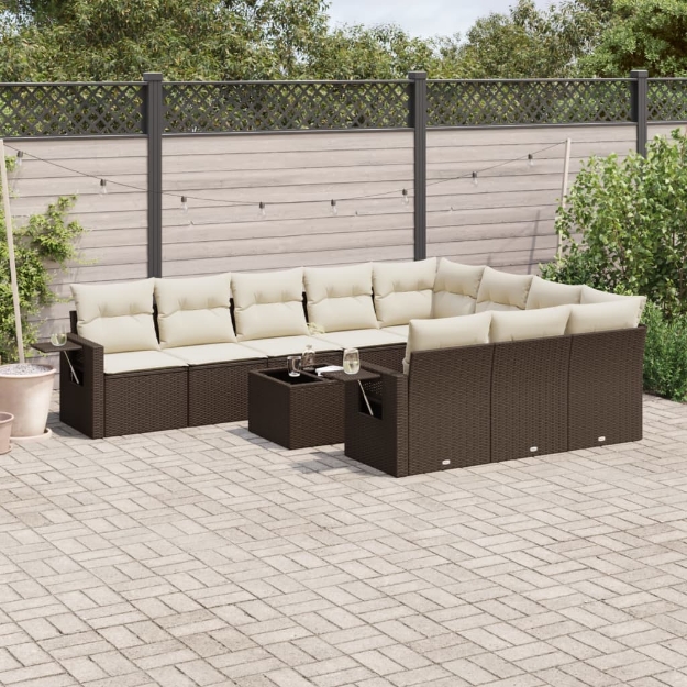 Set Divani da Giardino 11 pz con Cuscini Polyrattan Marrone