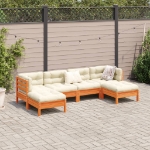 Set Divani Giardino 6pz con Cuscini Marrone Cera Massello Pino