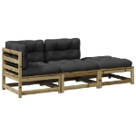 Set Divani da Giardino 3pz con Cuscini Legno Impregnato di Pino