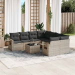 Set Divano da Giardino 9pz con Cuscini Grigio Chiaro Polyrattan