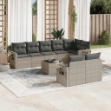 Set Divano da Giardino 9pz con Cuscini Grigio Chiaro Polyrattan
