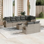 Set Divano da Giardino 9pz con Cuscini Grigio Chiaro Polyrattan