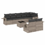 Set Divano da Giardino 9pz con Cuscini Grigio Chiaro Polyrattan