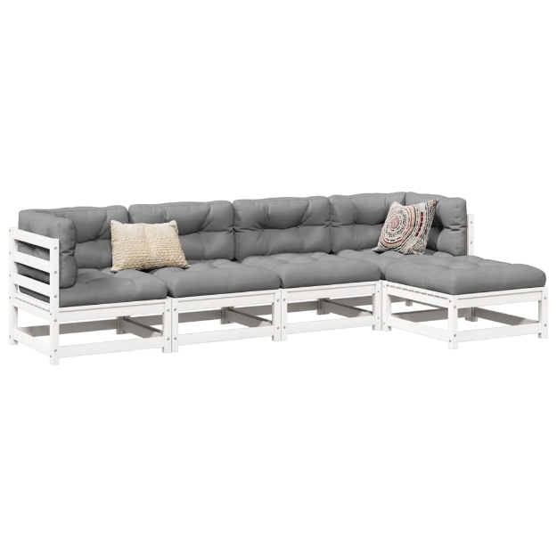 Set Salotto da Giardino 5 pz Bianco in Legno Massello di Pino