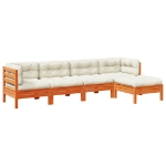 Set Divani Giardino 5pz con Cuscini Marrone Cera Massello Pino
