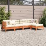 Set Divani Giardino 5pz con Cuscini Marrone Cera Massello Pino
