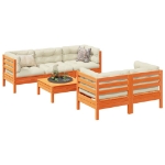 Set Divani Giardino 6pz con Cuscini Marrone Cera Massello Pino