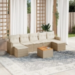 Set Divano da Giardino 8 pz con Cuscini Beige in Polyrattan