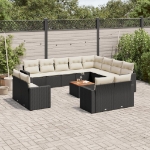 Set Divani da Giardino 13pz con Cuscini Nero in Polyrattan