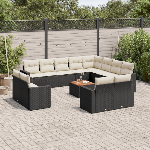 Set Divani da Giardino 13pz con Cuscini Nero in Polyrattan