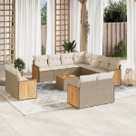 Set Divani da Giardino 12 pz con Cuscini Beige in Polyrattan