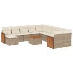 Set Divani da Giardino 12 pz con Cuscini Beige in Polyrattan