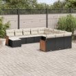 Set Divani da Giardino 12 pz con Cuscini Nero in Polyrattan