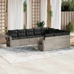 Set Divano Giardino 10 pz con Cuscini Grigio Chiaro Polyrattan