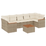 Set Divano da Giardino 8 pz con Cuscini Beige in Polyrattan