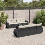 Set Divani da Giardino 9 pz con Cuscini Nero in Polyrattan