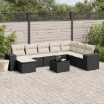 Set Divani da Giardino 9 pz con Cuscini Nero in Polyrattan