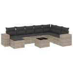 Set Divano da Giardino 9pz con Cuscini Grigio Chiaro Polyrattan