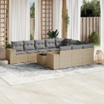 Set Divani da Giardino 11 pz con Cuscini Beige in Polyrattan