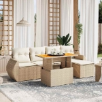 Set Divano da Giardino 6 pz con Cuscini Beige in Polyrattan