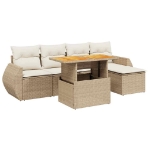 Set Divano da Giardino 6 pz con Cuscini Beige in Polyrattan