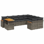 Set Divano da Giardino 10 pz con Cuscini Grigio in Polyrattan