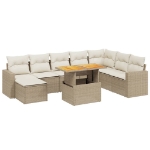 Set Divano da Giardino 9 pz con Cuscini Beige in Polyrattan