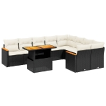 Set Divani da Giardino 10pz con Cuscini in Polyrattan Nero