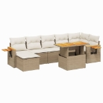 Set Divano da Giardino 8 pz con Cuscini Beige in Polyrattan