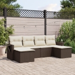 Set Divano da Giardino 6 pz con Cuscini Marrone in Polyrattan